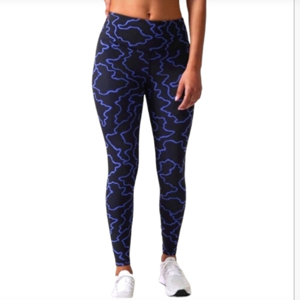 Athleta Leggings Elation Train Textured 7/8 Vapor Black & Hemisphere Blue XS